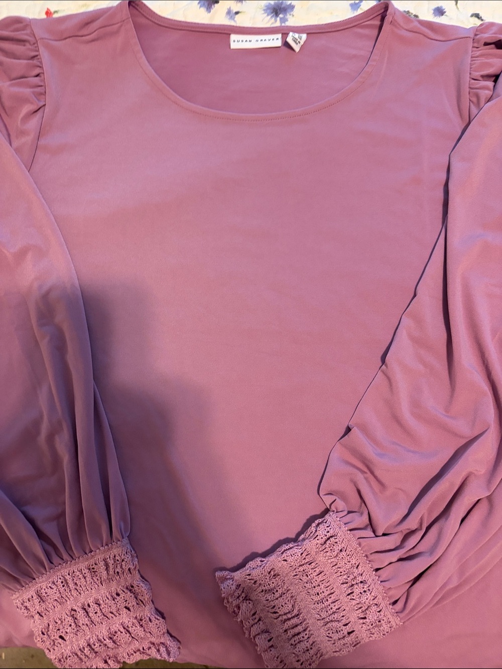 Susan Graver Dusty Mauve Puff Sleeve Knit Top